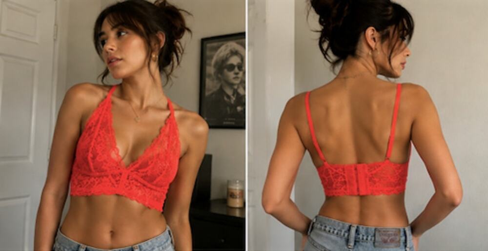 NWT Free People Intimately FP Neon Coral Lace Bralette Size M Boho Festival